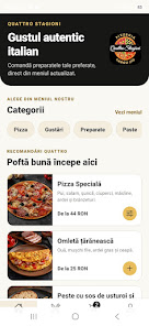 Captură din aplicația Quattro Stagioni pentru Android: meniul și produsele restaurantului